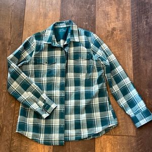 Eddie Bauer plaid teal / aqua button down shirt size L